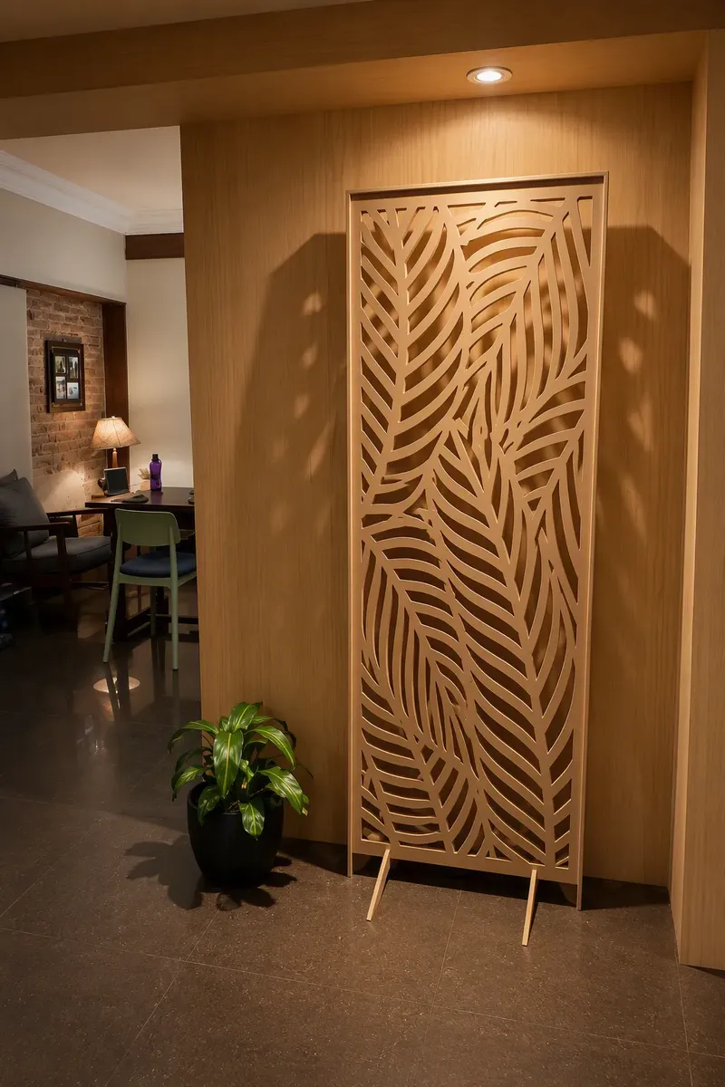 Panel de celosia ondulada en un ambiente interior